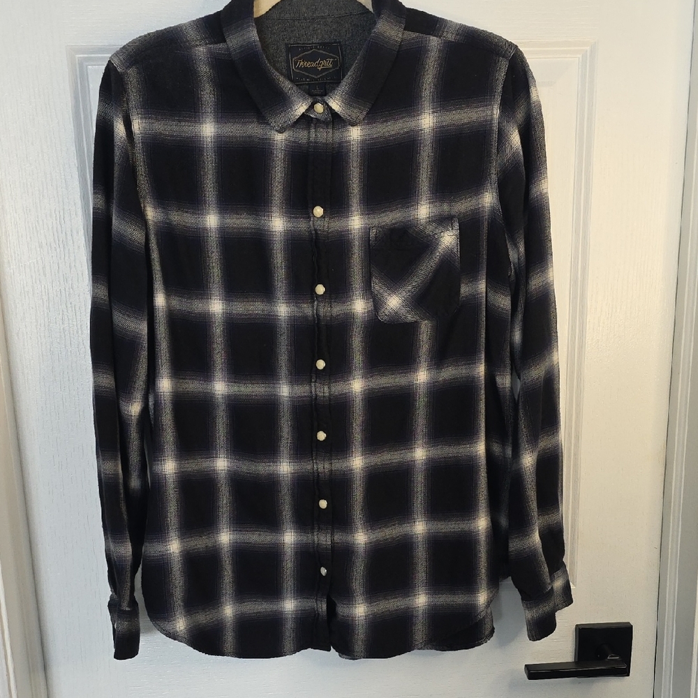 True Grit Men's Dark Plaid Button Down Shirt